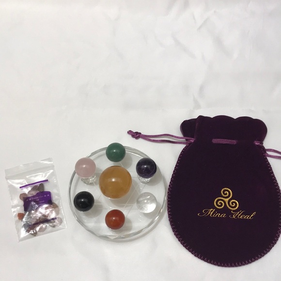 Mina Heal Set Of Seven Natural Chakra Crystal Balls with Stand NWOT - Picture 9 of 9